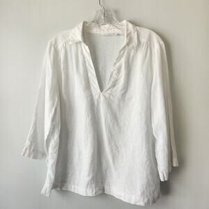Sigrid Olsen Linen Top Womens M White Beach Coastal Lagenlook Resortwear Coastal